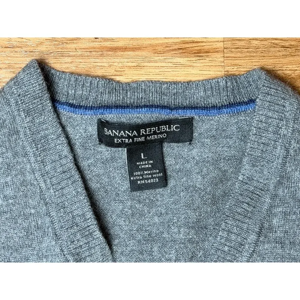 Banana Republic Gray 100% Merino Wool Sweater Mens Lightweight Soft - Size L